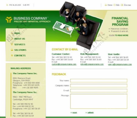 经典绿色欧美网站首页模版图片