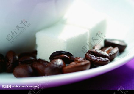 咖啡豆与白糖图片