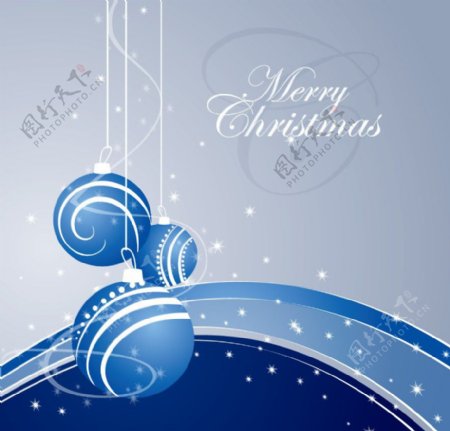 蓝色动感线条圣诞球背景图片