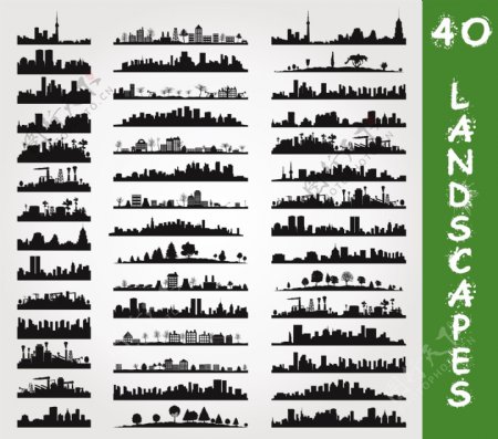 40个城市地标剪影图片