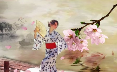 手绘日本女人分层不精细图片