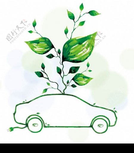 原创手绘绿色环保汽车图片
