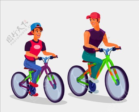 两个骑着自行车的年轻人