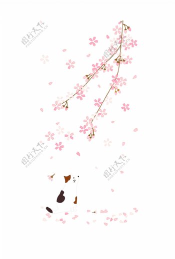 粉色樱花猫矢量画图高清