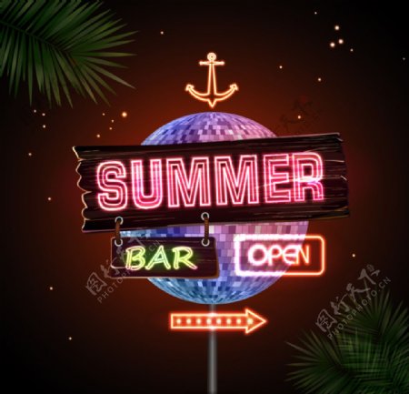 夏季酒吧霓虹招牌