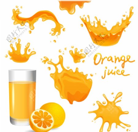 飞溅橙汁设计矢量素材