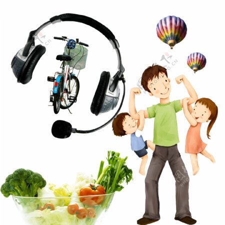 耳机自行车蔬菜