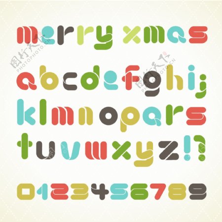 彩色圣诞字母和数字矢量素材