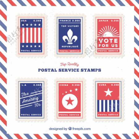 蓝色和红色邮政邮票
