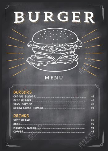 黑板上的汉堡菜单