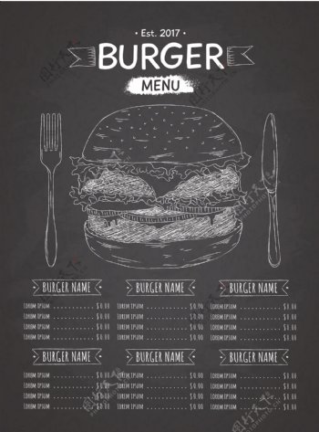 手绘黑板汉堡菜单