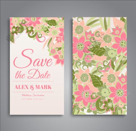 粉红色花卉结婚卡片设计