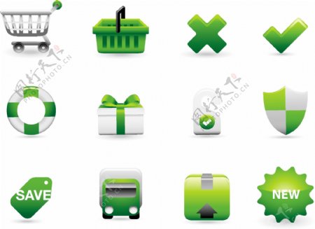 绿色购物网站装饰图标矢量素材