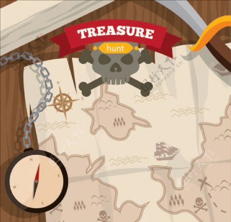 罗盘和海盗宝藏地形图
