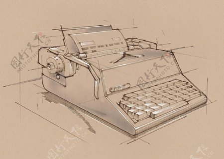 纯手绘粉彩打字机