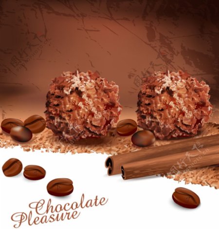 美味巧克力球和咖啡豆矢量素材