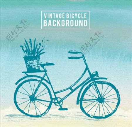 手绘水彩自行车插图