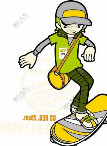 卡通滑板少年素材