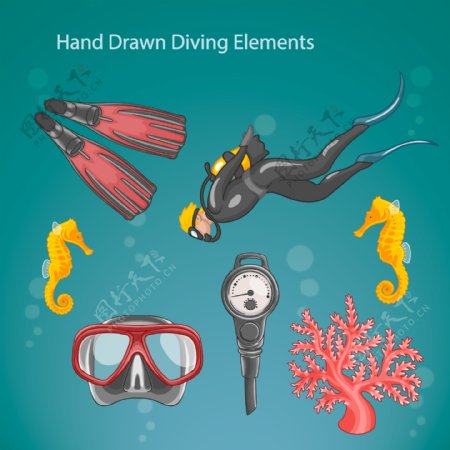 卡通潜水配件设计元素