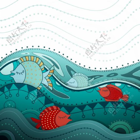 童趣海洋鱼类插画矢量素材