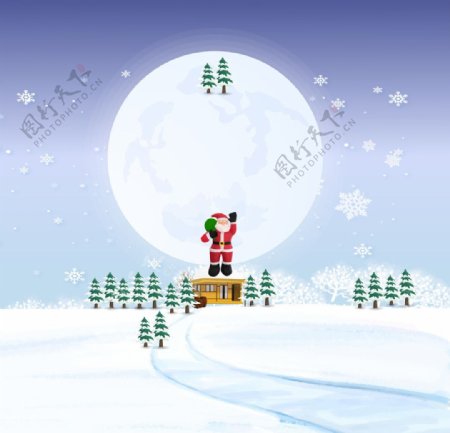 雪和大月亮圣诞老人
