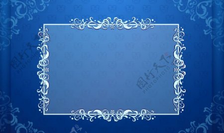 蓝色欧美风格花纹边框相框素材