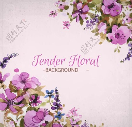 紫色水彩春季花卉海报