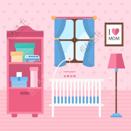 粉色母婴儿童宝宝房间