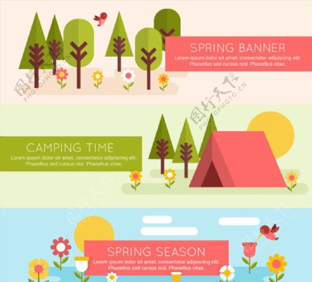3款春季风景和露营banner