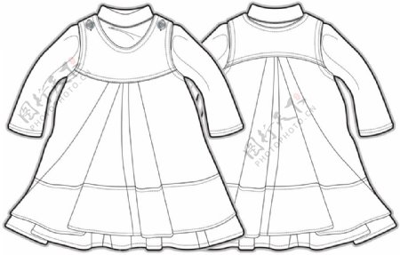 中袖裙边女生童装矢量设计源文件素材