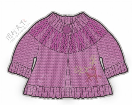 紫色纽扣外套小女孩服装设计秋冬彩色原稿