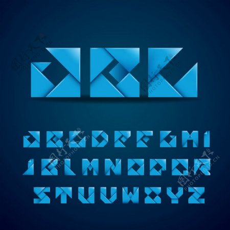 26个蓝色折纸大写字母矢量素材