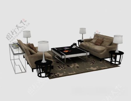 灰棕色组合沙发3d模型下载