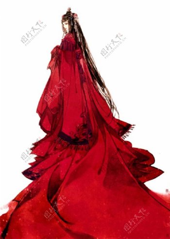 大红色长裙礼服设计图