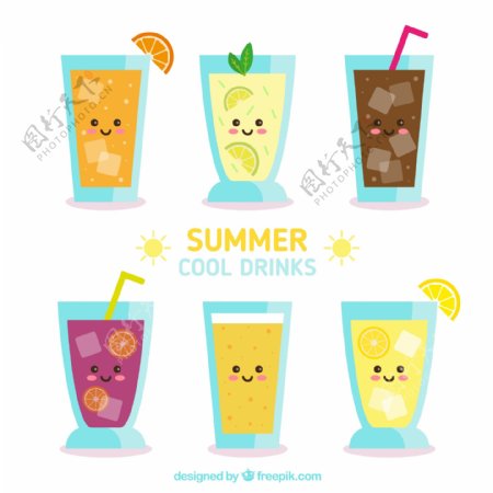 6款可爱夏季饮品设计矢量