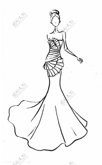 黑白婚纱长裙设计图