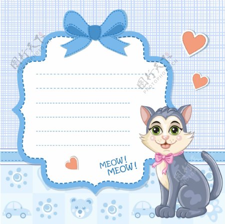 猫咪图案装饰婴儿淋浴卡片矢量素材