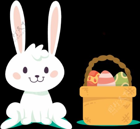 手绘兔子彩蛋篮子插图免抠png透明素材