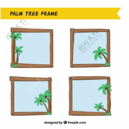 有棕榈树元素的木框架边框矢量设计素材