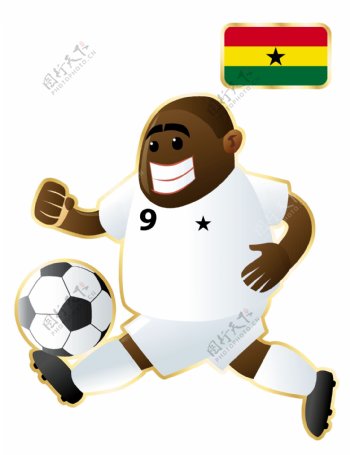 9号黑色皮肤国家足球卡通人物形象矢量图