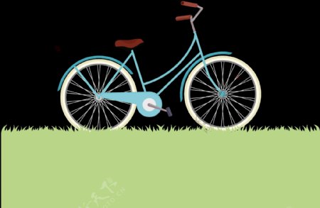 草地自行车插画免抠png透明图层素材