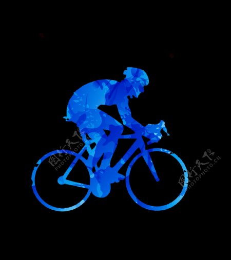 蓝色自行车剪影免抠png透明图层素材