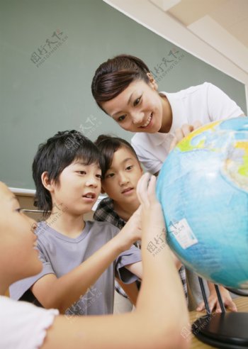 观察地球仪的儿童图片
