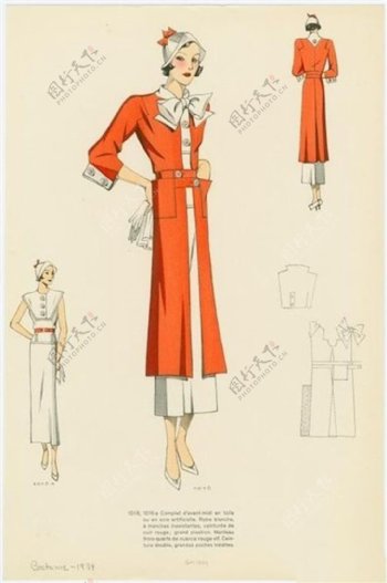欧式红色长裙设计图