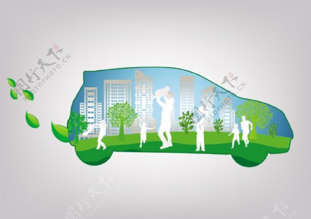 生态背景的汽车人图标绿色装饰品免费矢量