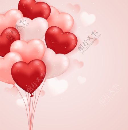 粉色和红色爱心气球束矢量素材