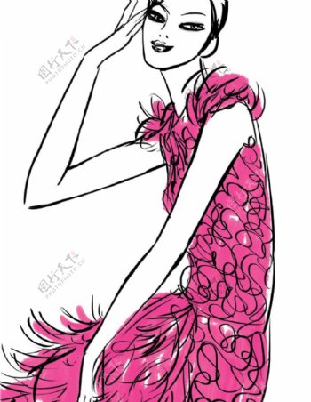 粉色线条连衣裙设计图