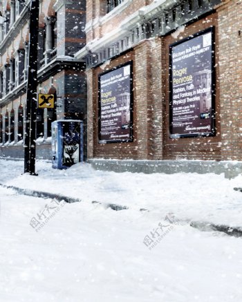 飘着雪花儿的大街影楼摄影背景图片