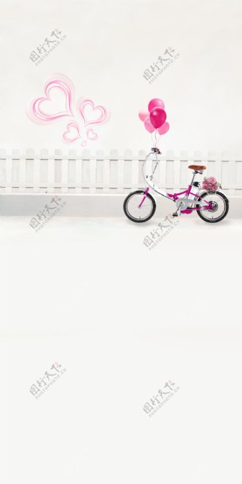 心形图案与自行车影楼摄影背景图片
