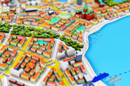 彩色小城市建筑模型图片